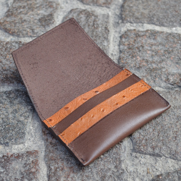 Brown & Ostrich Umbria Card Case, Open