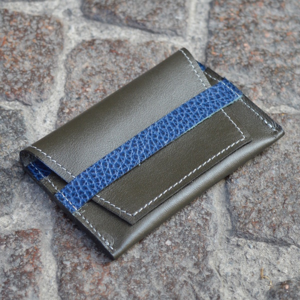 Dark Olive & Blue Umbria Card Case, Front