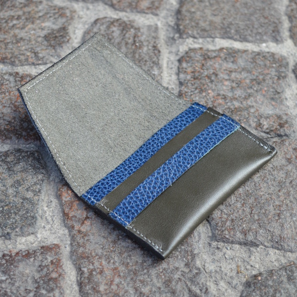 Dark Olive & Blue Umbria Card Case, Open