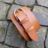 tan casual belt 3cm silver